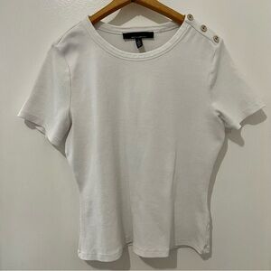 White Ribbed Button-Shoulder Tee | Minimalist Chic & Nautical